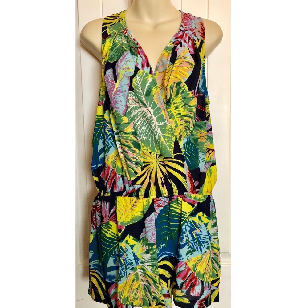 BCBGMaxAzria Tropical Leaf Print Sleeveless Romper — Multicolor